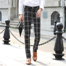 High Quality Casual Skinny Men s Pants Plaid Slim Male CITY FASHION Men BusinessTrousers free shipping