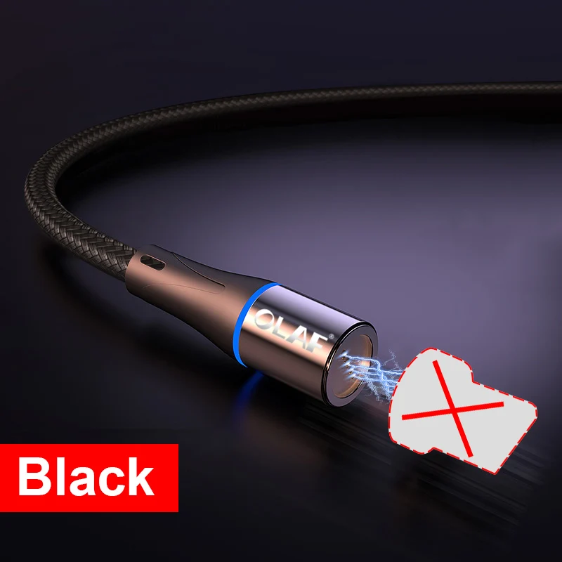 1M LED Magnetic Cable& Micro USB Cable& USB Type C Cable Nylon Braided Type-C Magnet Charger Cable for iPhone Samsung S10 S9 - Цвет: Black cable no plug