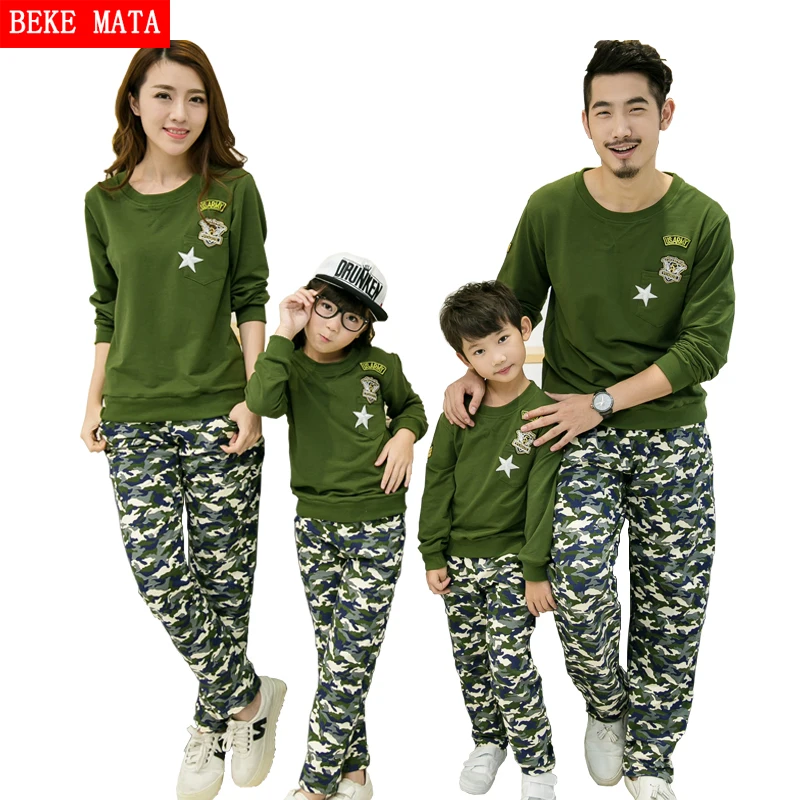 

Family Matching clothes t-shirt spring autumn matching mother daughter father son clothes Camouflage pant set matching clothes