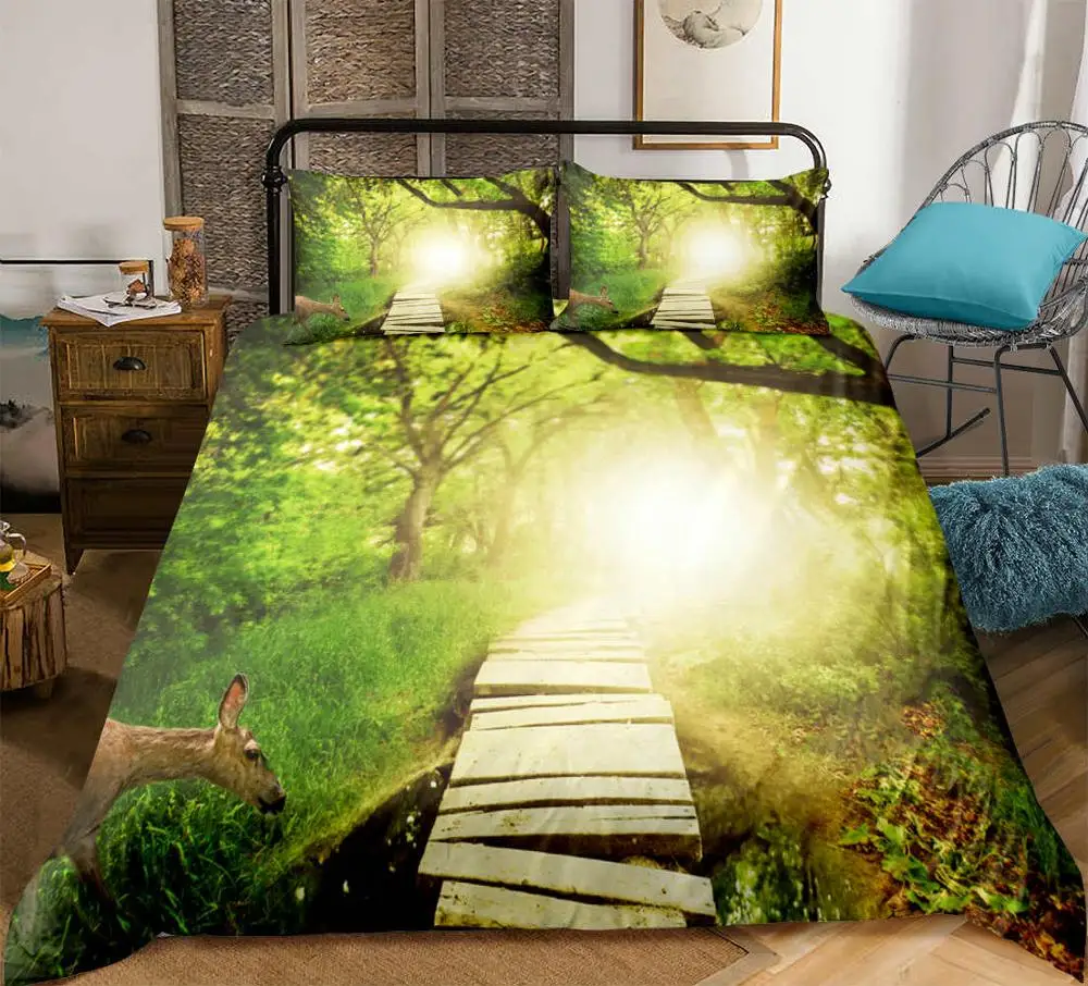 Натуральный Комплект постельного белья лес Dreamland принт пододеяльник набор 3D Dreamy постельное белье зеленый домашний текстиль двойной queen двойной Прямая поставка - Цвет: 01