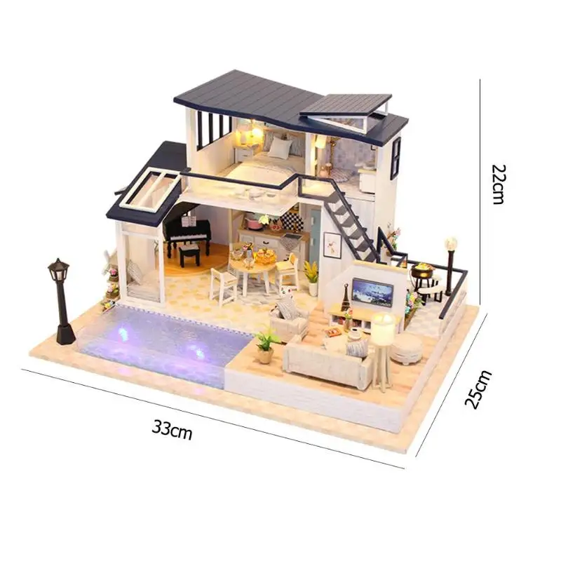 Творческий синий дом DIY Головоломка собрать Кукольный дом миниатюрный деревянный дом игрушки