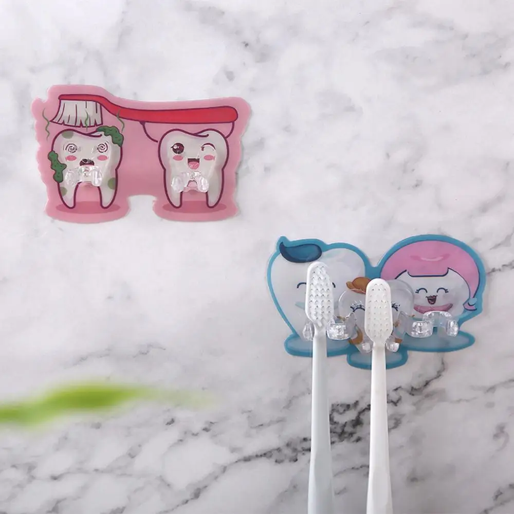 

Cute Cartoon Wall Mounted Toothbrush Holder Hooks Plug Stand Toilet Shaver Rack Adhesive Sticky Storage Shelf Bathroom Hanger