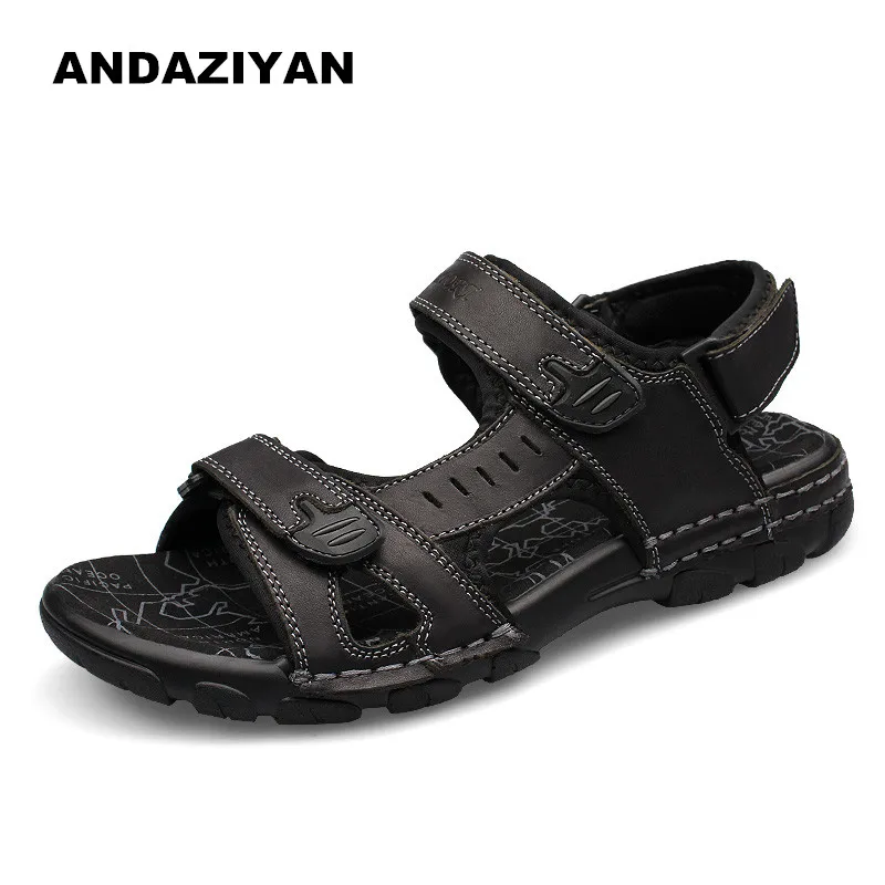 

New solid color leather casual breathable sandals men shoes