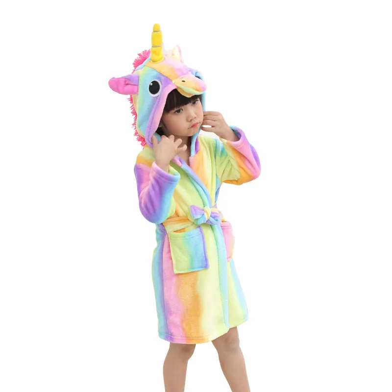 

Pyjamas Rainbow Children Animal For Boys Girls Towel Beach Baby Bath Robe Unicorn Hooded Bathrobes Nightgown Kids Sleepwear Robe