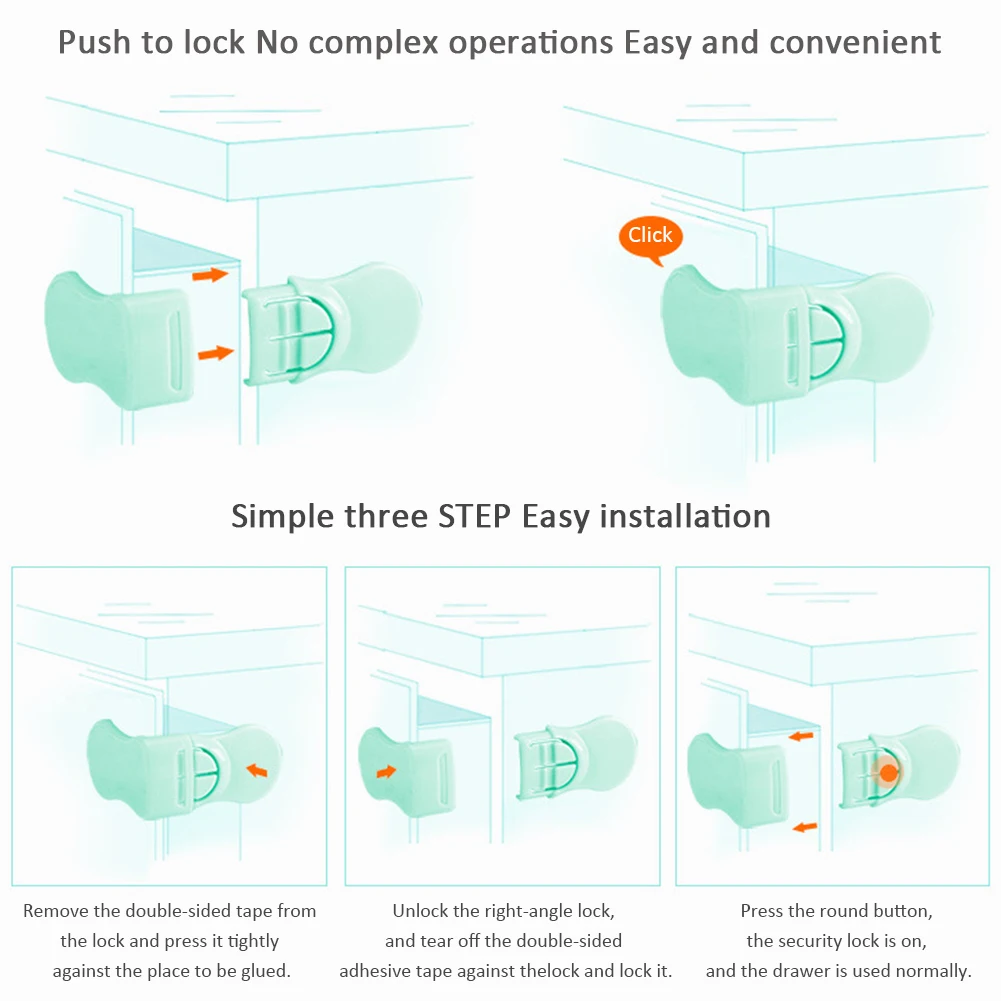Замок для безопасности ребенка безопасность поставок Многофункциональный Детские snap-застежка правый угол замок (разные цвета)