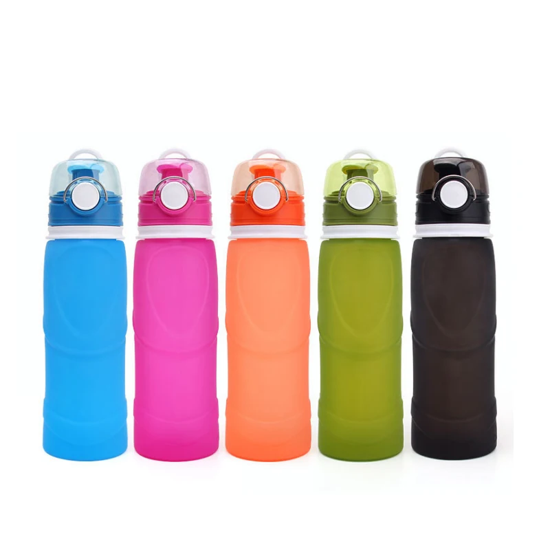 750ml food grade silicone foldable collapsible water bottle home outdoor travel portable high water bottle