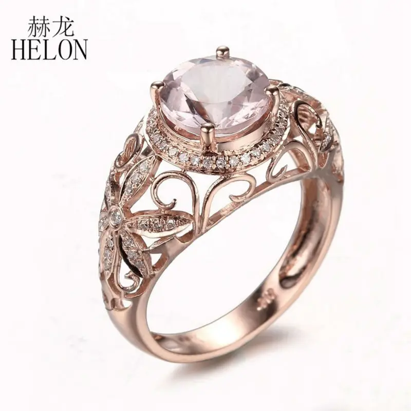 

HELON Solid 10K Rose Gold 1.9ct Natural Morganite & 0.25ct Diamonds Ring Engagement Wedding Ring Women Gift Party Fine Jewelry