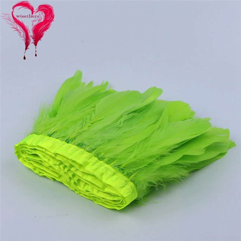 10 apple green goose feather fringe 2