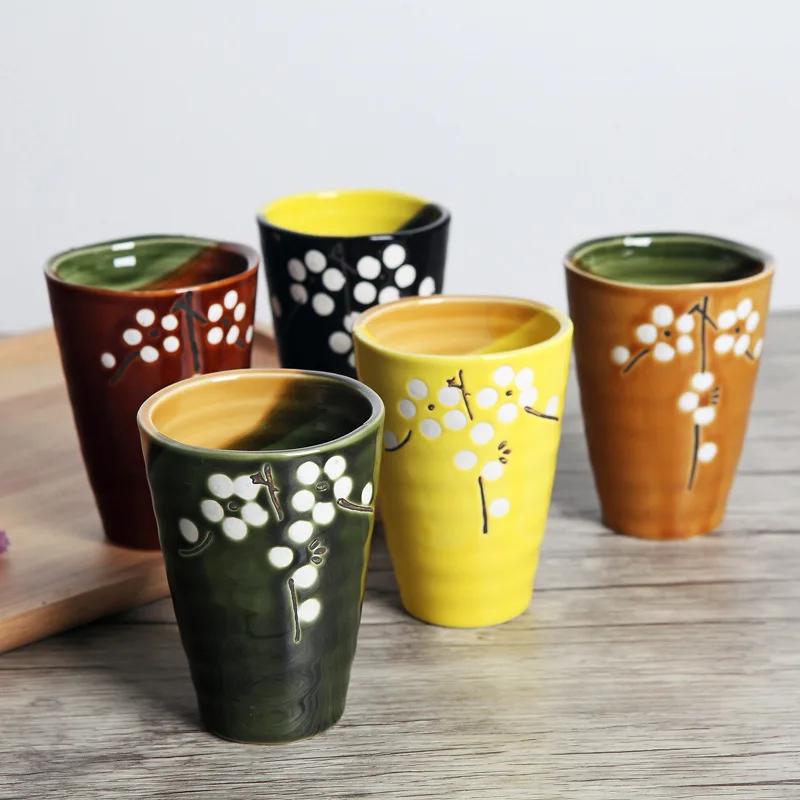 1pc Creative Custom Ceramic Mug Tea Milk Cup Flower Japanese style Coffee Mug Large Capacity 300