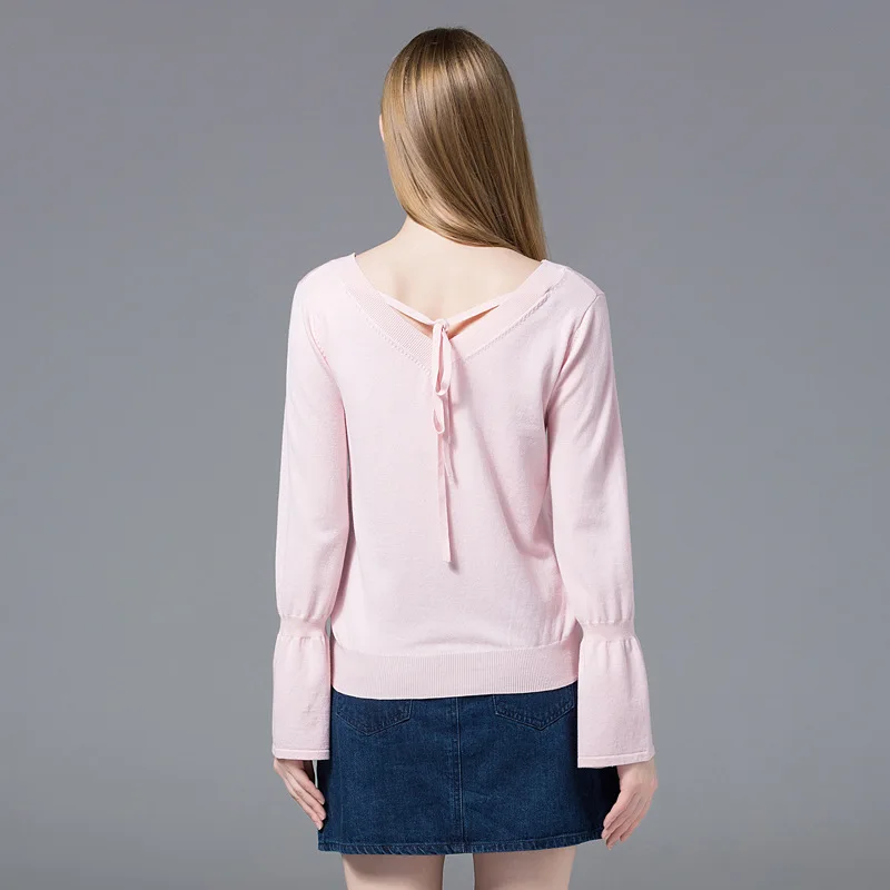 Femmes Chandail Euro Tricoté Col Flare Couleur Simple 2018 Nouveau Jersey Pur Pull Mode Tous Manches V Pink Assortie Style Tggq6wF