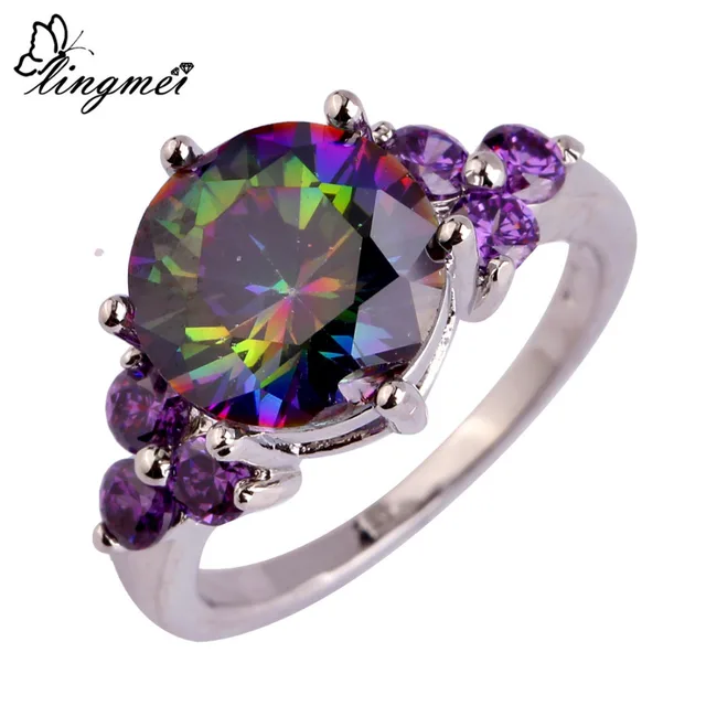 lingmei Wholesale Mysterious Rainbow CZ & Purple Silver Ring Size 6 7 8 9 10 11 lingmei Wholesale Mysterious Rainbow CZ & Purple Silver Ring Size 6 7 8 9 10 11
