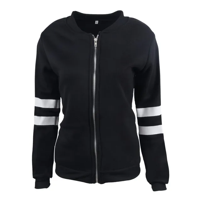 BJYL O Neck Zipper Jackets Long Sleeve Black White Basic Thin Slim