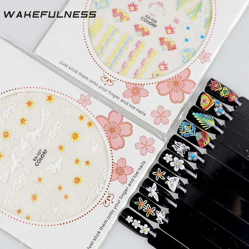 

WAKEFULNESS 1pc 3D Nail Sticker Holo Flowers Adhesive Nail Transfer Stickers Decals Manicure Nail Art Decorations