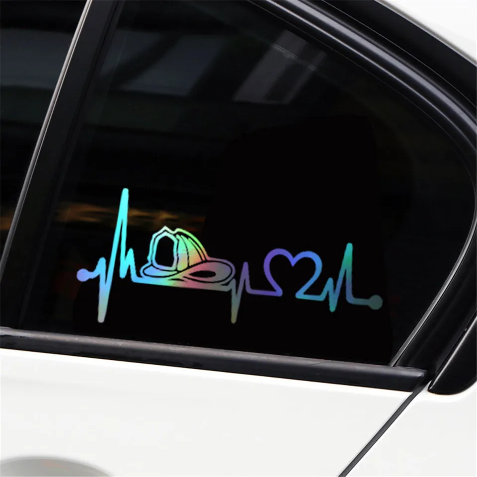 Firefighter Fireman Helmet Heartbeat Lifeline Car Sticker Vinyl Car-styling Reflective Decal Sticker Funny for Car 20.3cm8 (4)