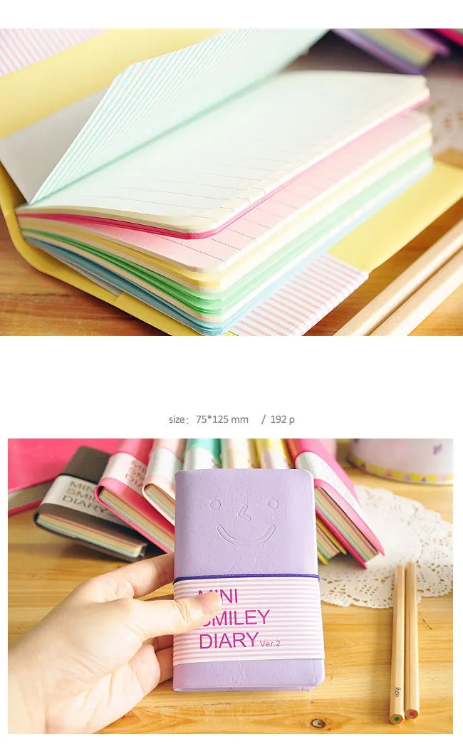 Конфетные цвета модные милые очаровательные мини смайлик бумажный блокнот ежедневник для заметок книга кожа блокноты канцелярские Pocketbook