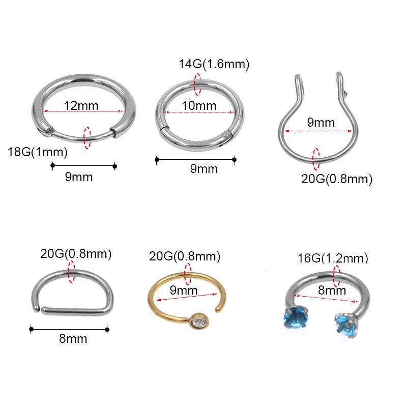 6 стилей высокого качества хирургические стальные маленькие бесконечные кольца-кольца для носа и губ серьги-гвоздики бесконечные серьги гвоздик для пирсинга Ювелирное Украшение для ночного клуба