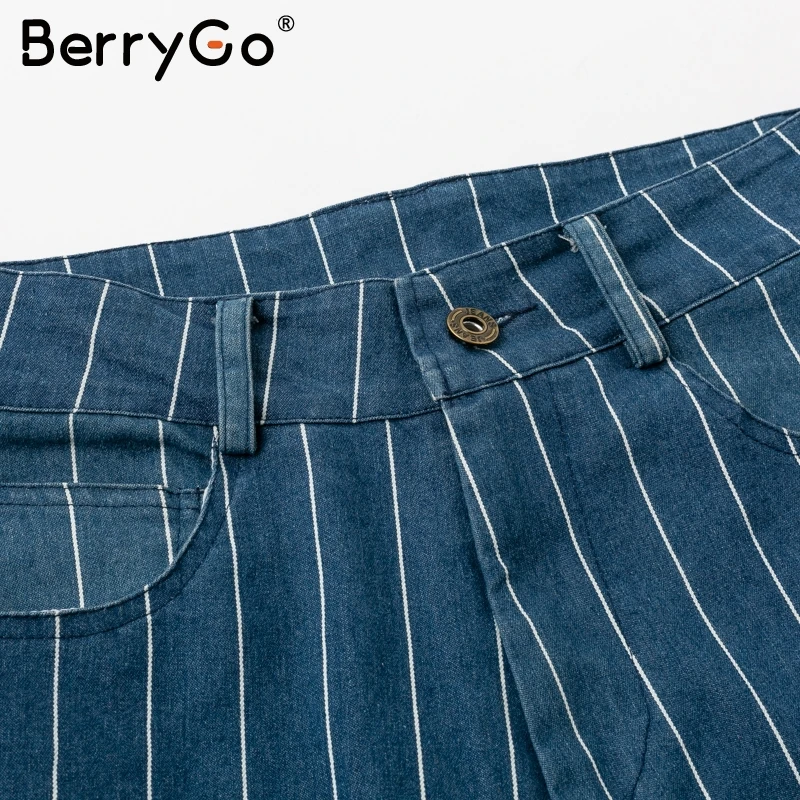 BerryGo сексуальные Полосатые джинсовые штаны женские летние модные на молнии с