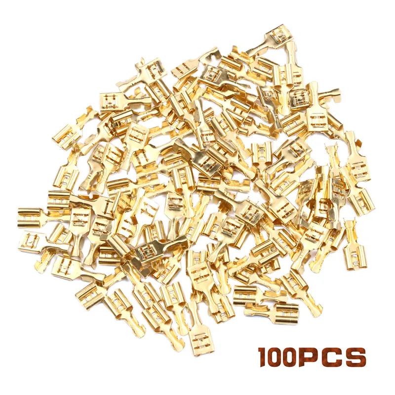 100Pcs Female/Male Crimp Terminal 2.8/ 4.8mm/6.3mm Connector Gold Brass