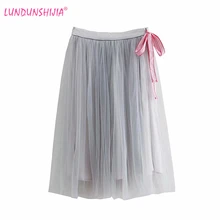 LUNDUNSHIJIA летние модные серые кружевные сетчатые плиссированные юбки для женщин Высокая талия с бантом на шнуровке женские юбки Jupe Saias faldas
