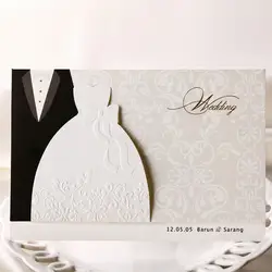100 шт. невеста жених свадебные пригласительные карты наличии бежевый и черный бумага обручение приглашения на праздник пустой, конверт +