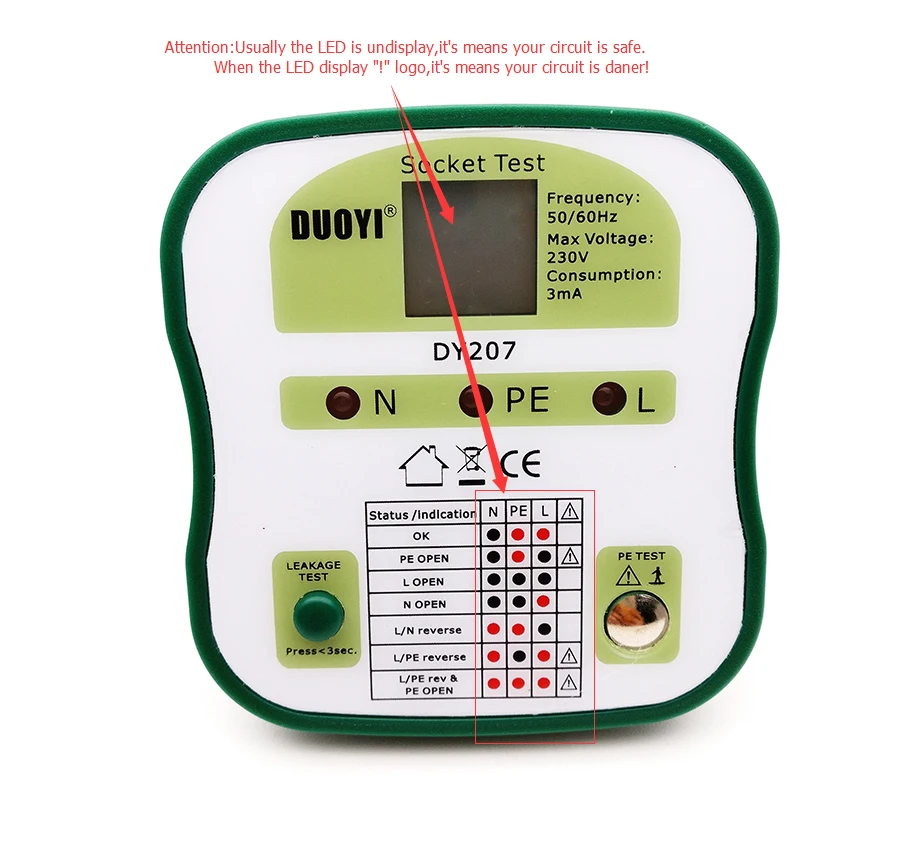 DUOYI DY207 тестер электрической розетки штепсельной вилки RCD ECLB с ЖК-дисплей электронные розетки автоматический выключатель Finder анализ ЕС США Великобритания CN