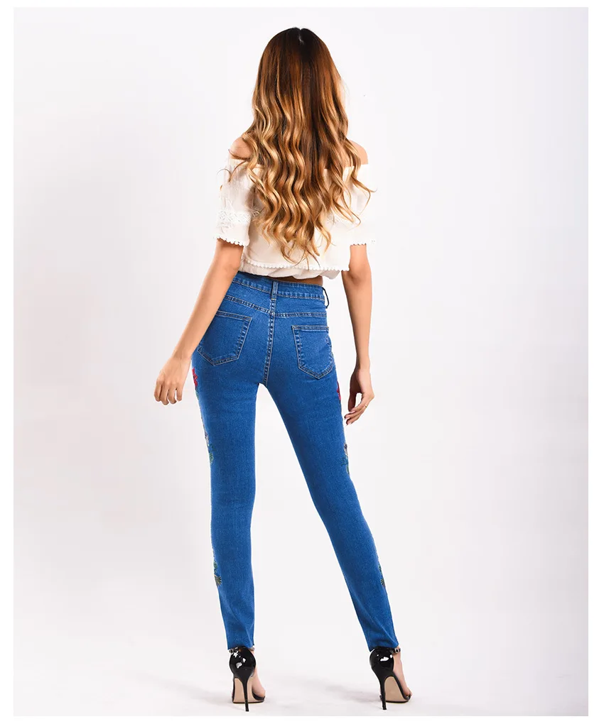 Sokotoo женские 3D цветок вышивка узкие джинсы модные вышитые контрастного цвета панелями синие джинсовые штаны