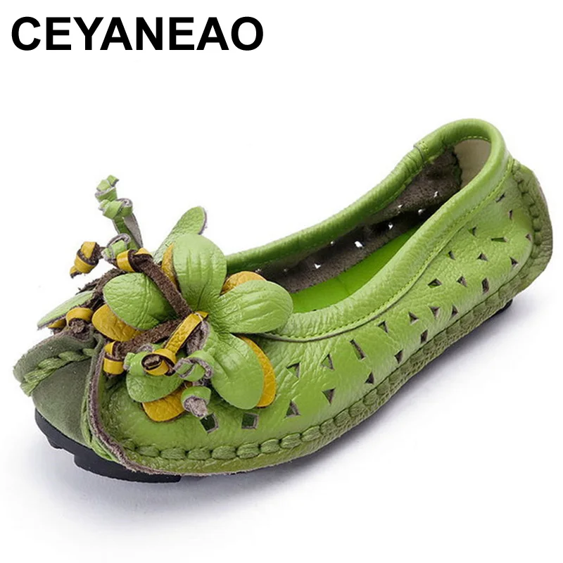 

CEYANEAO Summer Shoes Women Sandals Fashion Genuine Leather Flat Shoes Woman Casual Comfortable Flats Soft Loafers Women Shoes