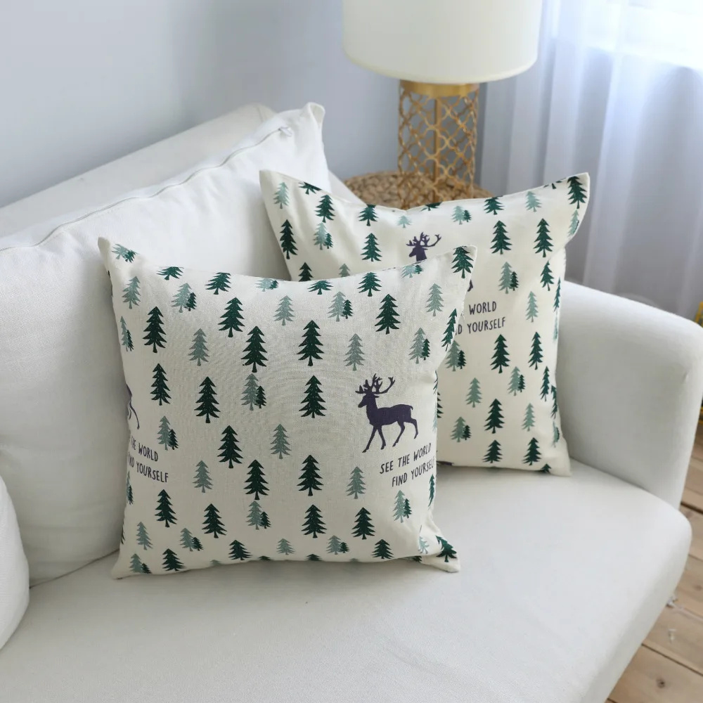  Linen Cotton Tablecloth Fresh Green Tree Fawn Washable Coffee Dinner Comfortable Table Cloth for Ch