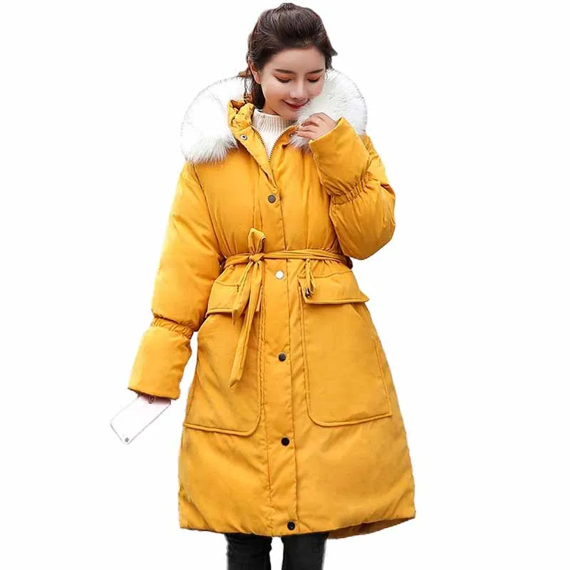 

Big pocket Long Winter Parkas Women Thicken Down cotton jacket Plus size Hooded Suede Outerwear Female Cotton-padded Jacket G468