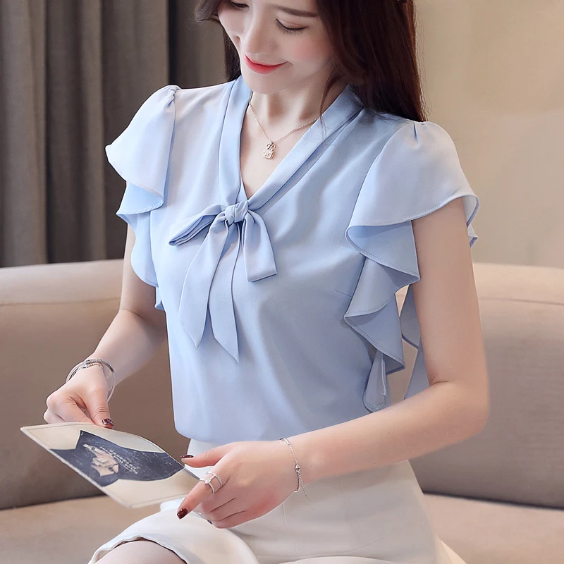 

Korean Fashion Chiffon Women Blouses V-Neck Butterfly Sleeve White Women Shirts Plus Size Blusas Femininas Elegante