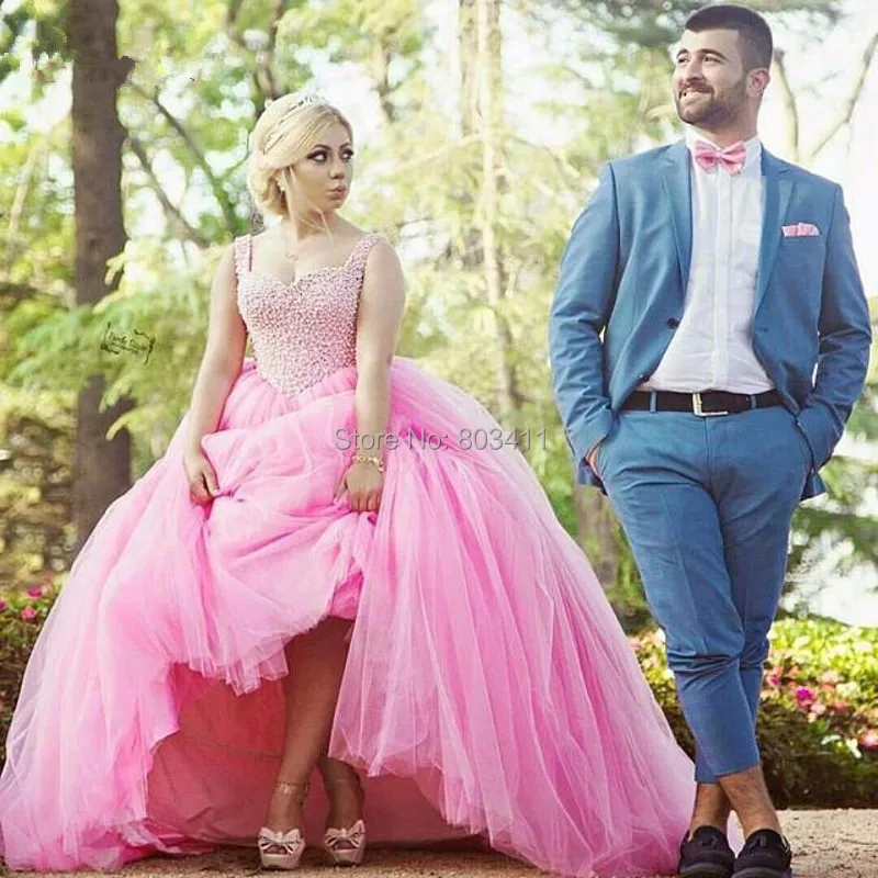 В стиле принцессы свадебное платье бальное платье кристаллами и жемчугом импортные невесты платье розовый Цветной платье для невесты