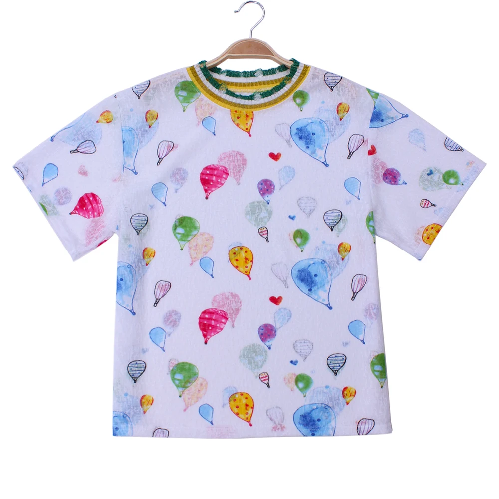 

knitten O neck short sleeve print balloon thin casual summer loose cute design teenager women tshirt