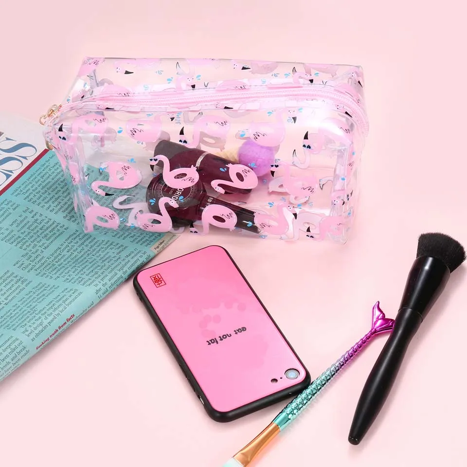 

Flamingo Travel Cosmetic Bag PVC Transparent Makeup Bag Clear Functional Bags Cosmetic Organizer Dropshipping