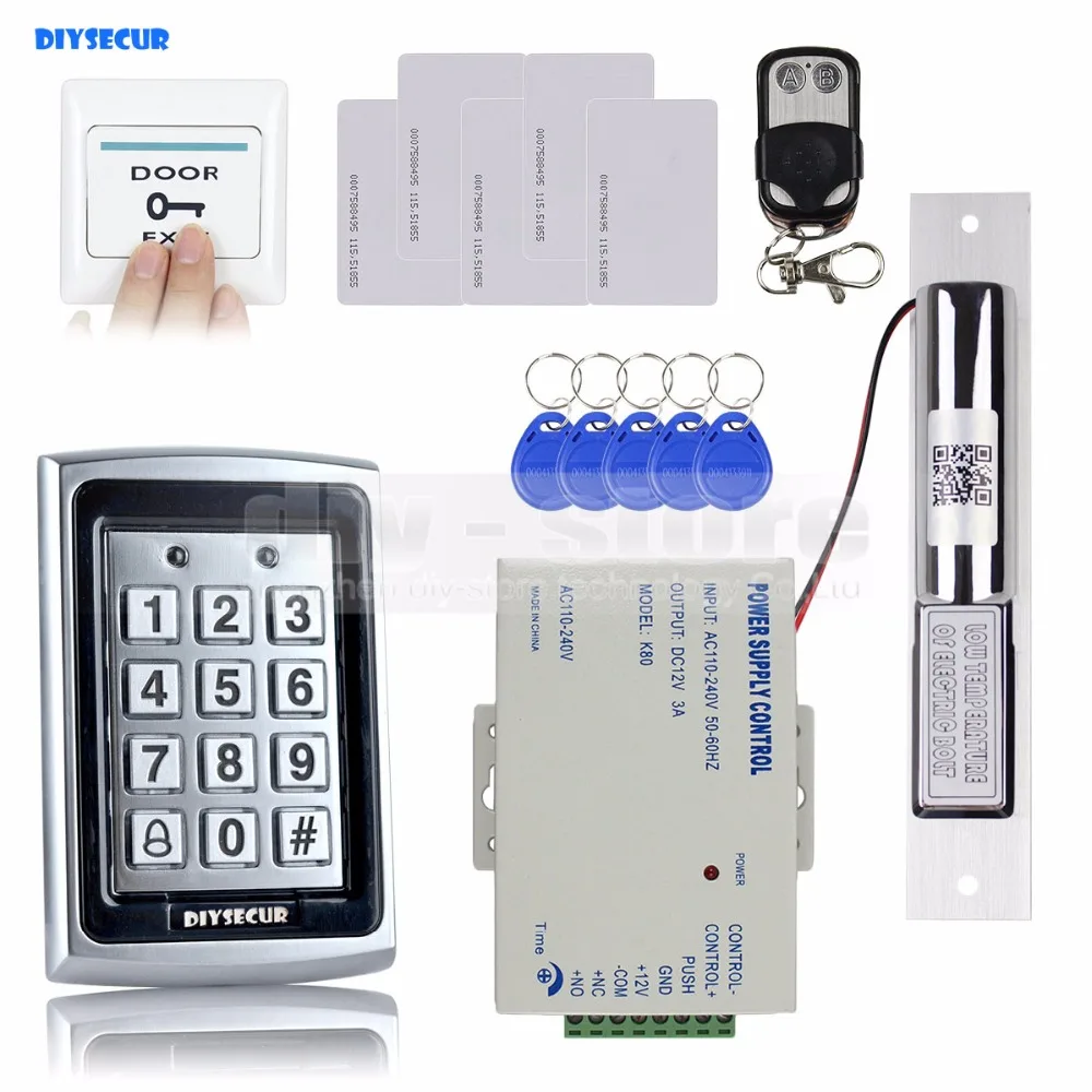 

DIYSECUR Electric Bolt Lock Remote Control 125KHz RFID Metal Case Keypad Door Access Control Security System Kit 7612