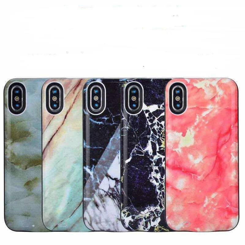 Beste 2018 Voor iPhone X Batterij marmer Case 6000 mAh Oplaadbare Externe Batterij Draagbare Oplader Beschermende Opladen Case