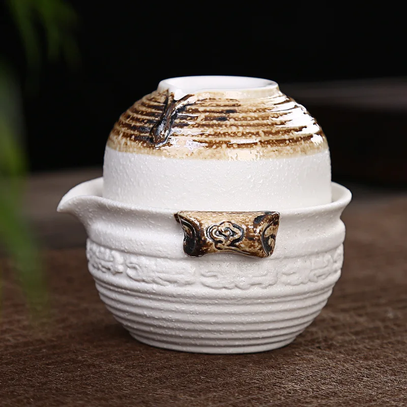

Snowflake glaze tea set inclue 1pot 2cups,office travel portable Teaware Quick Cup kung fu gaiwan teapot teacup