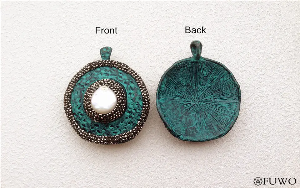 Blue Green Patina Bronze Pearl Pendant 8