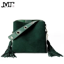 MJ Women Leather Handbags Tassel PU Leather Tote Bag Female Retro Crossbody Messenger Bag Small Patchwork Bucket Bags for Girls
