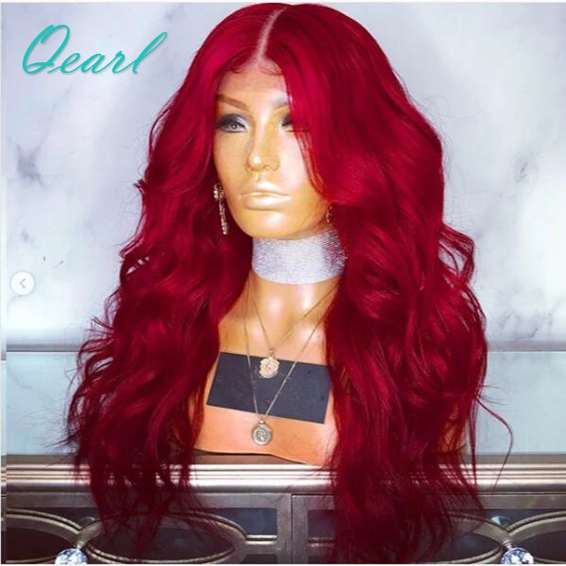 dark red body wavy 150% lace front wig (1)