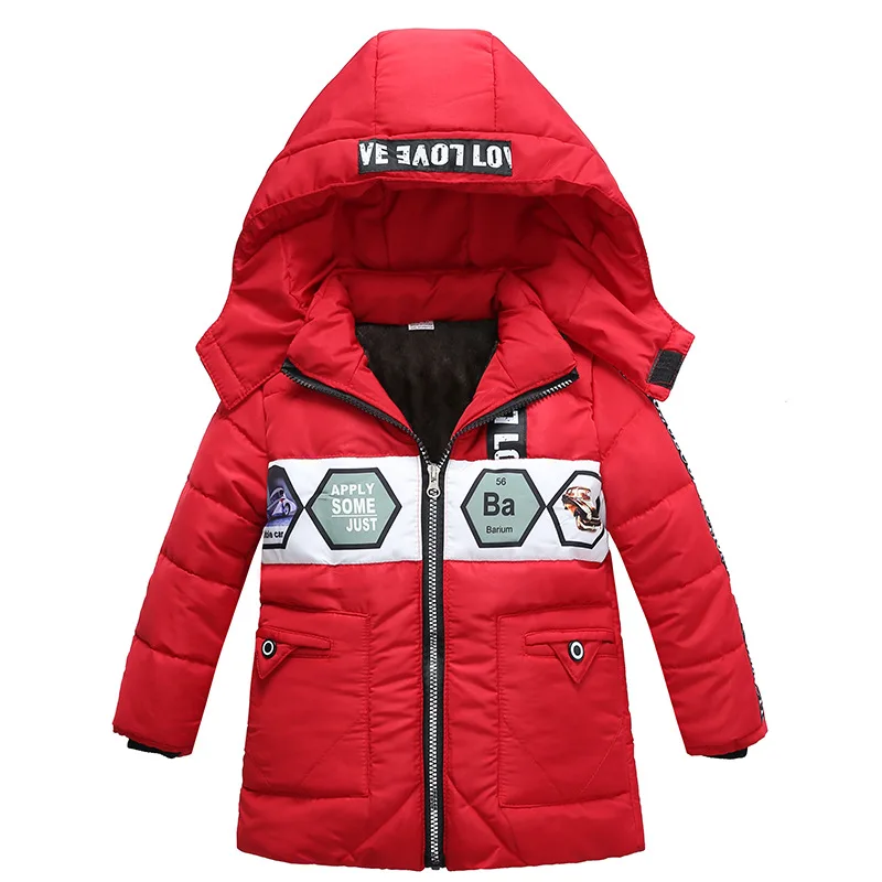 

3-6 year Children's clothing winter jacket new boy trend printing cotton coat Letter hooded jacket