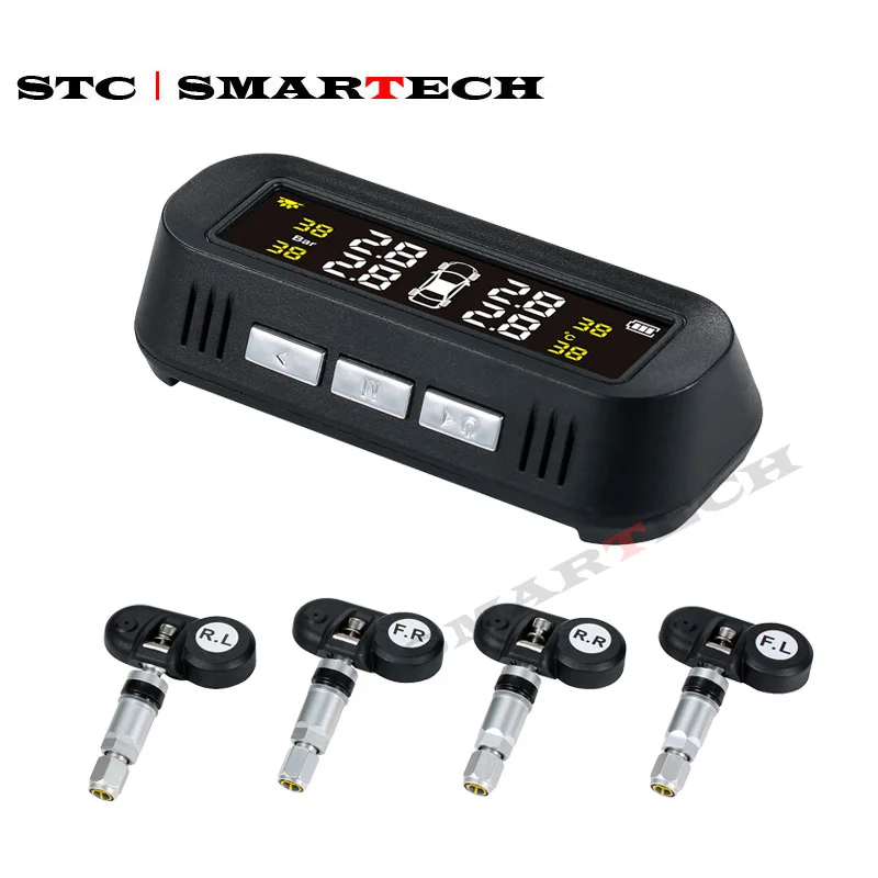 

SMARTECH Solar Car tpms tire pressure monitoring system tire pressure sensor with LCD display With Temperature Warning USB TPMS