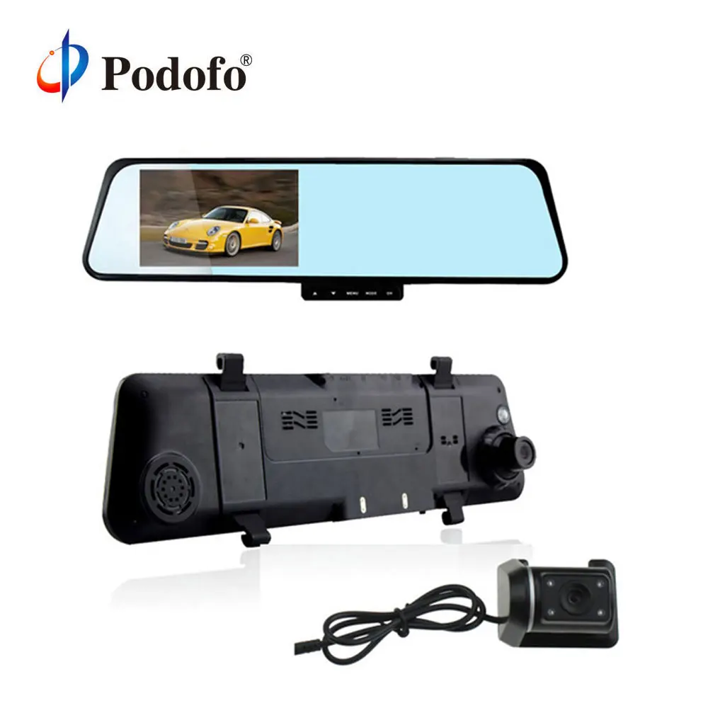 Podofo 4 3 дюймов Full HD 1080 P Автомобильный Зеркало заднего вида DVR автомобиля Камера