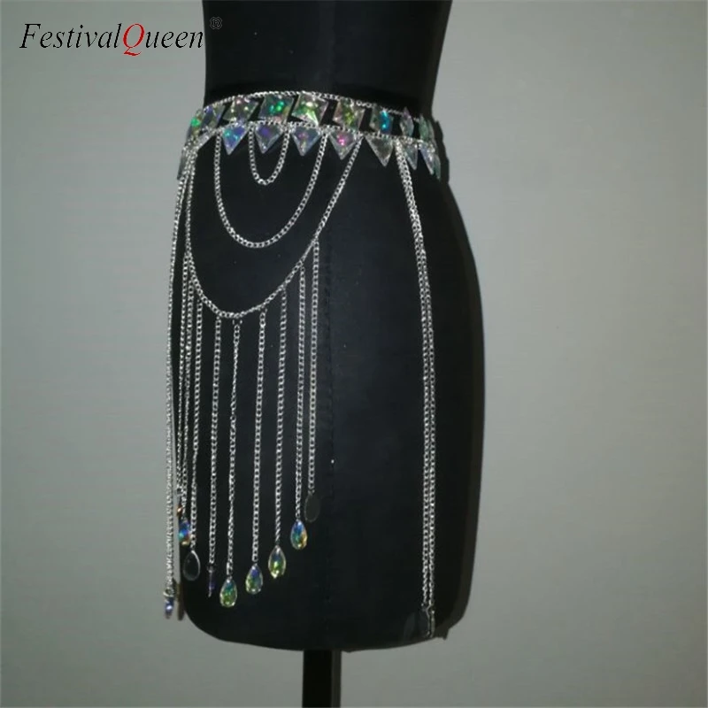 FestivalQueen, Женская юбка на цепочке с кристаллами и блестками, вечерние наряды для ночного клуба, блестящий сверкающий мини-юбка с бриллиантами