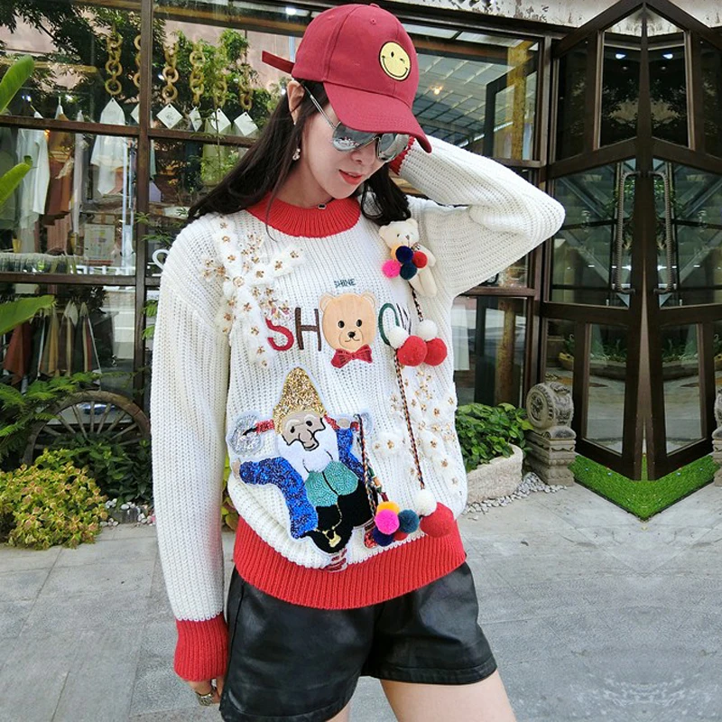 Тайский прилив бренд небольшой свежий Свитер Женщин Начальник Корейская версия свободные Снежинка Санта блесток свитер