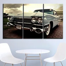 En lienzo impresión estilo cuadro pared moderna hogar decorativo un conjunto 3 piezas clásico vintage coche Vista frontal cartel de ilustraciones modulares
