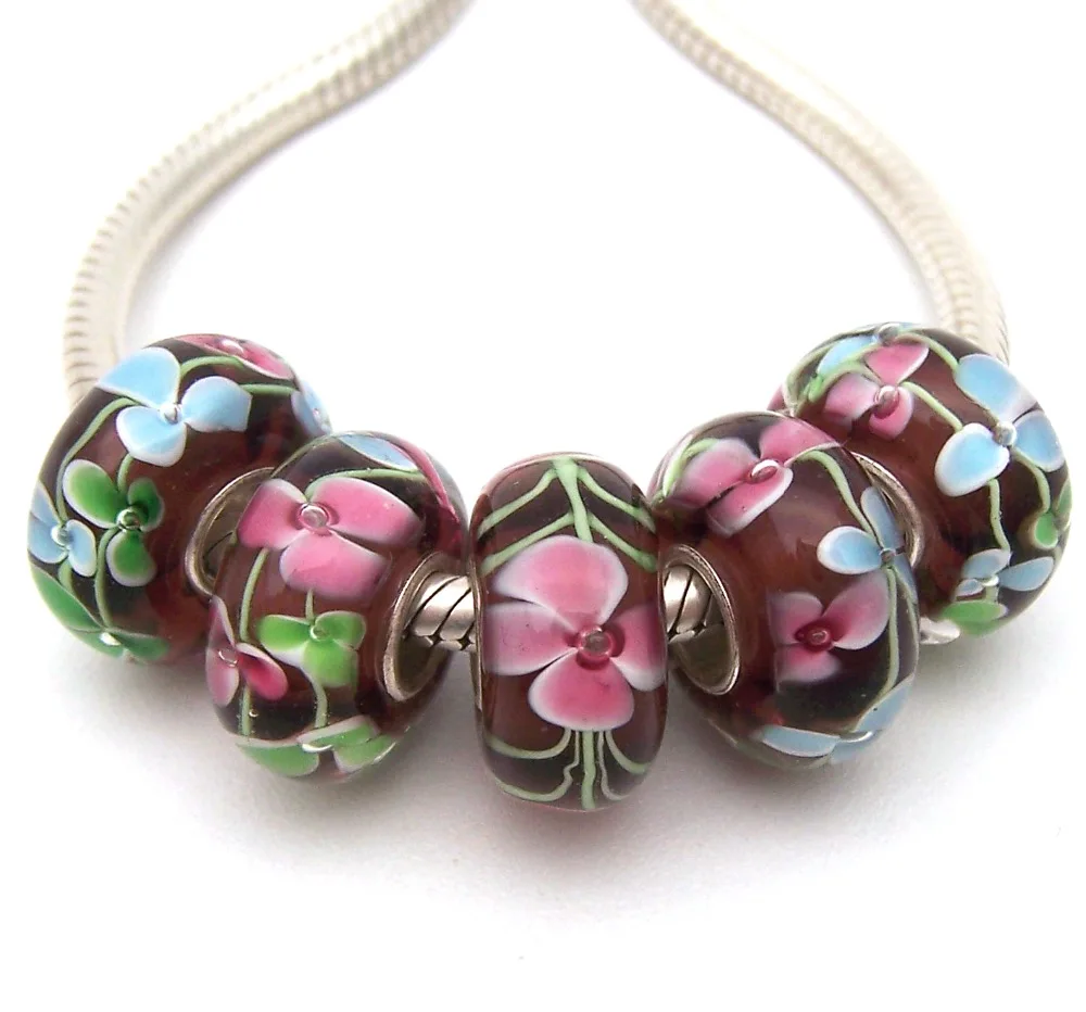 

SBJWG689 5PCS 100% S925 Sterling Silver Beads Murano Glass beads Fit European Charms Bracelet charms diy jewelry Lamp work