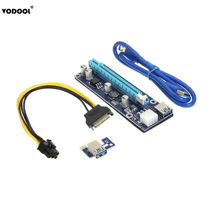 2 шт. PCI-E ЭКСПРЕСС Riser Card 1x к 16x PCI Express удлинитель USB 3,0 6Pin кабель USB3.0 Расширение карты кабель для Bitcion шахтер