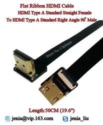 50 см 19.6 ''плоский ультра тонкий кабель hdmi кабель прямо Тип женщина к Мужской HDMI Стандартный под прямым углом 90 градусов