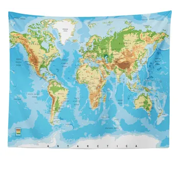 

Tapestry Blue Printed Wall Hanging Twin Size Carpet Home Decor Wall Tapestry World Map Polyester Sheet