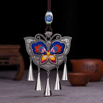 

free shipping charming ethnic wind retro Necklace sweater Dragonfly chain pendant Miao silver Embroidered Flower peony tasse